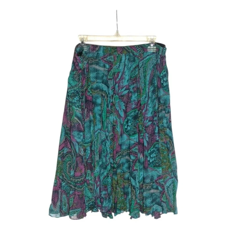 Coldwater Creek Midi Skirt Plus Sz 18 PXL Paisley Flowy Boho Fairy Elastic Waist